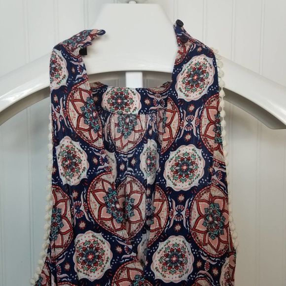 Aqua Floral Circle Pattern V-Neck Romper XS - Picture 4 of 7